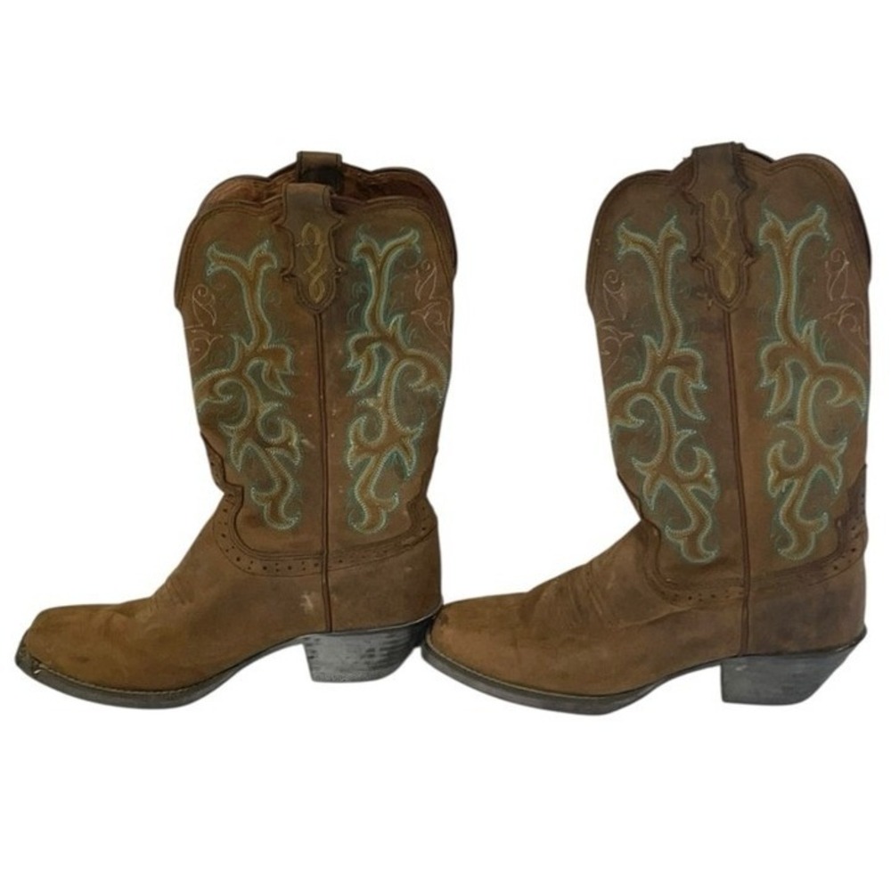 Justin Boots Women's Size 6.5B Brown Leather Embroidered‎ Cowgirl Boots *READ*